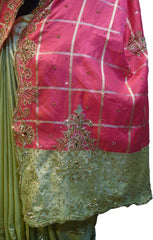 SMSAREE Pink & Golden Designer Wedding Partywear Silk Stone & Zari Hand Embroidery Work Bridal Saree Sari With Blouse Piece F282