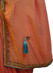SMSAREE Orange Designer Wedding Partywear Georgette Stone Thread Beads & Cutdana Hand Embroidery Work Bridal Saree Sari With Blouse Piece F284