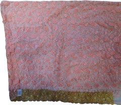 SMSAREE Golden & Pink Designer Wedding Partywear Georgette Stone Thread Beads & Zari Hand Embroidery Work Bridal Saree Sari With Blouse Piece F285