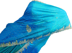 SMSAREE Blue & Brown Designer Wedding Partywear Silk Stone & Zari Hand Embroidery Work Bridal Saree Sari With Blouse Piece F287