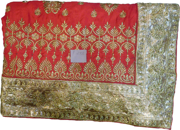 SMSAREE Red Designer Wedding Partywear Silk Stone Cutdana & Zari Hand Embroidery Work Bridal Saree Sari With Blouse Piece F288