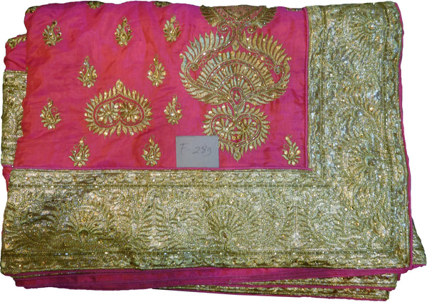 SMSAREE Pink Designer Wedding Partywear Silk Stone Cutdana & Zari Hand Embroidery Work Bridal Saree Sari With Blouse Piece F289