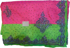 SMSAREE Pink & Green Designer Wedding Partywear Silk Stone Thread & Zari Hand Embroidery Work Bridal Saree Sari With Blouse Piece F291