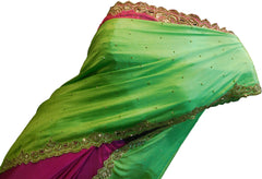 SMSAREE Green & Pink Designer Wedding Partywear Silk Stone & Zari Hand Embroidery Work Bridal Saree Sari With Blouse Piece F292