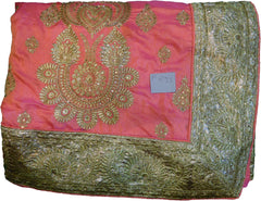 SMSAREE Pink Designer Wedding Partywear Silk Stone Cutdana & Zari Hand Embroidery Work Bridal Saree Sari With Blouse Piece F293