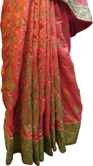 SMSAREE Pink Designer Wedding Partywear Silk Stone Cutdana & Zari Hand Embroidery Work Bridal Saree Sari With Blouse Piece F293