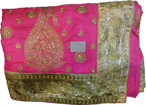 SMSAREE Pink Designer Wedding Partywear Silk Stone Cutdana & Zari Hand Embroidery Work Bridal Saree Sari With Blouse Piece F294