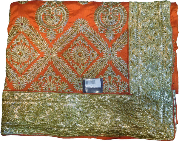 SMSAREE Orange Designer Wedding Partywear Silk Stone Zari & Cutdana Hand Embroidery Work Bridal Saree Sari With Blouse Piece F299