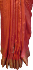 SMSAREE Gajari Designer Wedding Partywear Crepe (Chinon) Bullion Sequence Thread Zardozi & Zari Hand Embroidery Work Bridal Saree Sari With Blouse Piece F304