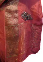 SMSAREE Gajari Designer Wedding Partywear Crepe (Chinon) Bullion Sequence Thread Zardozi & Zari Hand Embroidery Work Bridal Saree Sari With Blouse Piece F304