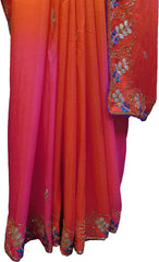 SMSAREE Red Designer Wedding Partywear Georgette (Viscos) Zari Thread & Cutdana Hand Embroidery Work Bridal Saree Sari With Blouse Piece F307