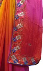 SMSAREE Red Designer Wedding Partywear Georgette (Viscos) Zari Thread & Cutdana Hand Embroidery Work Bridal Saree Sari With Blouse Piece F307
