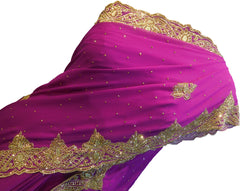 SMSAREE Wine Designer Wedding Partywear Georgette Stone & Zari Hand Embroidery Work Bridal Saree Sari With Blouse Piece F312