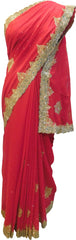 SMSAREE Red & Turquoise Designer Wedding Partywear Georgette Stone & Zari Hand Embroidery Work Bridal Saree Sari With Blouse Piece F313