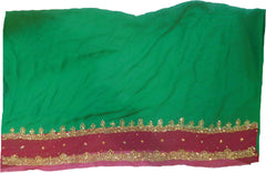 SMSAREE Green & Red Designer Wedding Partywear Crepe (Chinon) Stone & Zari Hand Embroidery Work Bridal Saree Sari With Blouse Piece F318