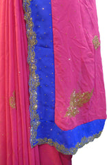 SMSAREE Red & Blue Designer Wedding Partywear Georgette Stone & Zari Hand Embroidery Work Bridal Saree Sari With Blouse Piece F320