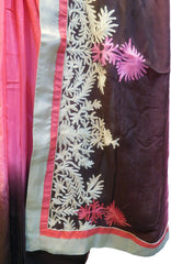 SMSAREE Coffee Brown Designer Wedding Partywear Silk Thread Hand Embroidery Work Bridal Saree Sari With Blouse Piece F343
