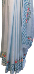 SMSAREE Grey Designer Wedding Partywear Silk Thread Hand Embroidery Work Bridal Saree Sari With Blouse Piece F346