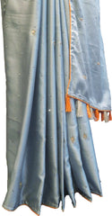 SMSAREE Grey Designer Wedding Partywear Silk Stone & Bullion Hand Embroidery Work Bridal Saree Sari With Blouse Piece F348