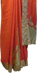 SMSAREE Peach Designer Wedding Partywear Silk (Vichitra) Stone & Zari Hand Embroidery Work Bridal Saree Sari With Blouse Piece F349