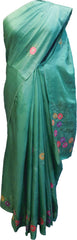 SMSAREE Turquoise Designer Wedding Partywear Silk Stone & Sequence Hand Embroidery Work Bridal Saree Sari With Blouse Piece F352