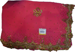 SMSAREE Pink Designer Wedding Partywear Georgette Cutdana Stone Beads Thread & Bullion Hand Embroidery Work Bridal Saree Sari With Blouse Piece F353