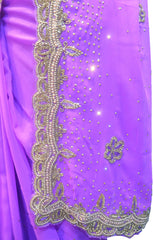 SMSAREE Purple Designer Wedding Partywear Georgette Cutdana Stone Beads Thread & Bullion Hand Embroidery Work Bridal Saree Sari With Blouse Piece F354
