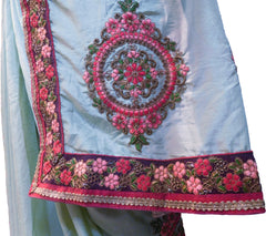 SMSAREE Green Designer Wedding Partywear Silk Cutdana Stone Beads Thread Sequence & Zari Hand Embroidery Work Bridal Saree Sari With Blouse Piece F358