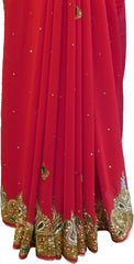 Copy of New Product CreatorSMSAREE Red Designer Wedding Partywear Georgette Cutdana Stone Beads Thread Bullion & Zari Hand Embroidery Work Bridal Saree Sari With Blouse Piece F364