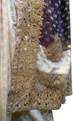 SMSAREE Wine & Cream Designer Wedding Partywear Silk Stone Pearl Thread Sequence & Zari Hand Embroidery Work Bridal Saree Sari With Blouse Piece F368