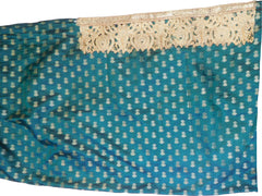SMSAREE Turquoise & Cream Designer Wedding Partywear Silk Stone Pearl Thread Sequence & Zari Hand Embroidery Work Bridal Saree Sari With Blouse Piece F370