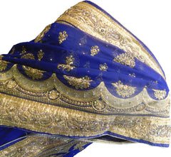 SMSAREE Blue Designer Wedding Partywear Georgette Stone Thread & Zari Hand Embroidery Work Bridal Saree Sari With Blouse Piece F373