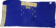 SMSAREE Blue Designer Wedding Partywear Georgette Stone Thread & Zari Hand Embroidery Work Bridal Saree Sari With Blouse Piece F373