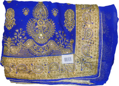 SMSAREE Blue Designer Wedding Partywear Georgette Stone Thread & Zari Hand Embroidery Work Bridal Saree Sari With Blouse Piece F374