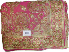 SMSAREE Pink Designer Wedding Partywear Georgette Stone Thread & Zari Hand Embroidery Work Bridal Saree Sari With Blouse Piece F376
