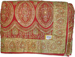 SMSAREE Red Designer Wedding Partywear Georgette Stone Thread & Zari Hand Embroidery Work Bridal Saree Sari With Blouse Piece F377