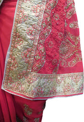 SMSAREE Red Designer Wedding Partywear Georgette Stone Thread & Zari Hand Embroidery Work Bridal Saree Sari With Blouse Piece F379