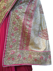 SMSAREE Pink & Golden Designer Wedding Partywear Georgette Stone Thread & Zari Hand Embroidery Work Bridal Saree Sari With Blouse Piece F384