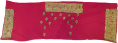 SMSAREE Pink & Golden Designer Wedding Partywear Georgette Stone Thread & Zari Hand Embroidery Work Bridal Saree Sari With Blouse Piece F384