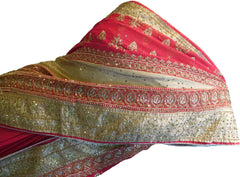 SMSAREE Red & Golden Designer Wedding Partywear Georgette Stone Thread & Zari Hand Embroidery Work Bridal Saree Sari With Blouse Piece F387