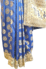 SMSAREE Blue Designer Wedding Partywear Silk Stone Thread & Zari Hand Embroidery Work Bridal Saree Sari With Blouse Piece F399