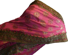SMSAREE Pink Designer Wedding Partywear Silk Stone Thread & Zari Hand Embroidery Work Bridal Saree Sari With Blouse Piece F403