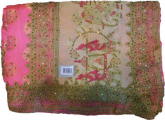 SMSAREE Pink Designer Wedding Partywear Silk Stone Thread & Zari Hand Embroidery Work Bridal Saree Sari With Blouse Piece F403
