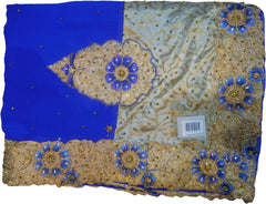 SMSAREE Blue Designer Wedding Partywear Georgette Stone Thread & Zari Hand Embroidery Work Bridal Saree Sari With Blouse Piece F405