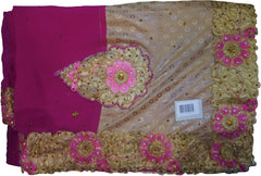 SMSAREE Wine Designer Wedding Partywear Georgette Stone Thread & Zari Hand Embroidery Work Bridal Saree Sari With Blouse Piece F408