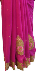SMSAREE Wine Designer Wedding Partywear Georgette Stone Thread & Zari Hand Embroidery Work Bridal Saree Sari With Blouse Piece F408