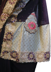 SMSAREE Coffee Brown Designer Wedding Partywear Georgette Stone Thread & Zari Hand Embroidery Work Bridal Saree Sari With Blouse Piece F409