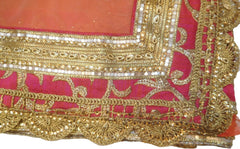 SMSAREE Orange Designer Wedding Partywear Georgette (Viscos) & Net Cutdana Stone Pearl Sequence & Zari Hand Embroidery Work Bridal Saree Sari With Blouse Piece F418