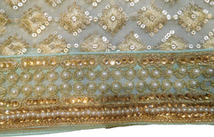 SMSAREE Blue Designer Wedding Partywear Georgette (Viscos) Stone Pearl Sequence & Zari Hand Embroidery Work Bridal Saree Sari With Blouse Piece F419
