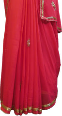 SMSAREE Pink Designer Wedding Partywear Georgette (Viscos) Cutdana Sequence & Thread Hand Embroidery Work Bridal Saree Sari With Blouse Piece F420